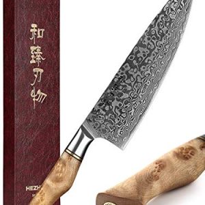 HEZHEN cuchillo de Chef profesional de acero de Damasco de 21cm, cuchillo de cocina VG10 cuchillo Gyuto cuchillo de sushi, adecuado para restaurantes familiares Figured Sycamore Wood Handle