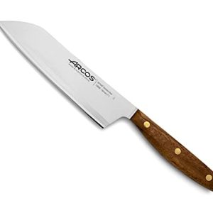 ARCOS Cuchillo Santoku 7 pulgadas Acero Inoxidable, Cuchillo cocina japonés para pescado, carne y verduras, Mango madera Ovengkol 100% natural FSC y Hoja 190 mm, Serie Nordika, Color marrón