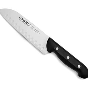 ARCOS Cuchillo Santoku 7 pulgadas Acero Inoxidable Nitrum, Cuchillo cocina japonés pescado, carne y verduras, Mango ergonómico polioximetileno POM y Hoja 170 mm, Multiusos, Serie Maitre, Color negro