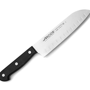 Arcos Cuchillo Santoku de Acero Inoxidable. Cuchillo afilado japonés para pescado. carne y verduras. Mango ergonómico polioximetileno y Hoja 170 mm. Serie Universal. Color negro