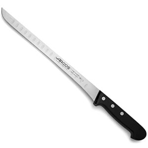 Arcos Cuchillo Jamonero con Alveolos de Acero Inoxidable, Hoja 240 mm, Mango de Polioximetileno POM para Cortar o Tallar Alimentos con precisión y facilidad, Serie Universal, Color negro