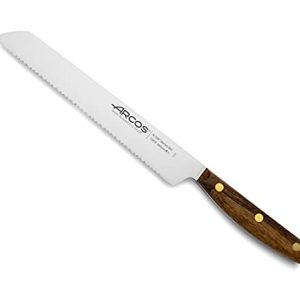 ARCOS Cuchillo para pan 8 pulgadas con Hoja Acero Inoxidable Nitrum 200 mm, Obtenga una gran variedad cortes para su comida, Cuchillo óptimo para uso doméstico diario, Serie Nordika, Color marrón