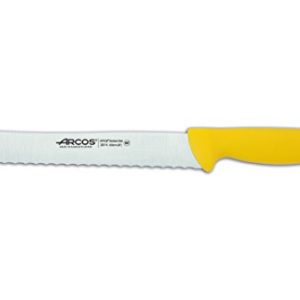 Arcos Serie 2900, Cuchillo Panero, Hoja Serrada de Acero Inoxidable Nitrum de 200 mm, Mango inyectado en Polipropileno Color Amarillo