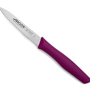 Arcos Serie Nova, Cuchillo Mondador, Hoja de Acero Inoxidable de 100 mm, Mango de Polipropileno Color Fucsia