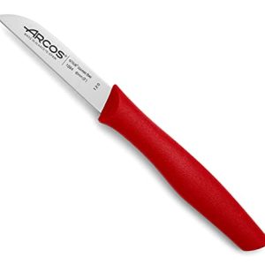 Arcos Serie Nova, Cuchillo Mondador, Hoja de Acero Inoxidable de 80 mm, Mango de Polipropileno Color Rojo