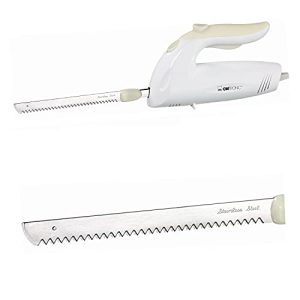 Cuchillo eléctrico para carne y pan fresco (doble hoja de acero inoxidable, filo ondulado, 150 W), color blanco