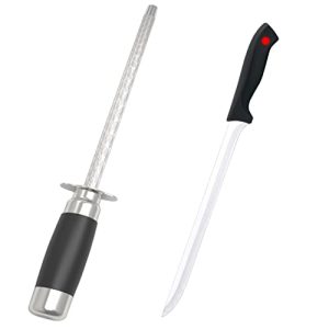 Marvorem Cuchillo deshuesador jamon y chaira afilar cuchillos set 2 en 1 juego de cuchillo para deshuesar jamon y chaira