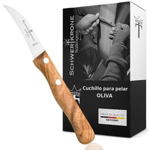 Schwertkrone cuchillo para fruta y verdura madera de olivo pelador - Cuchillo Mondador, Acero Inoxidable