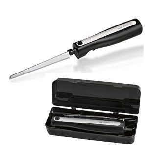 Cuchillo eléctrico para pan de carne con cuchillas dobles de acero inoxidable, incluye caja y paño de cuidado, cuchillo electrónico, potente motor de 120 W, silencioso, inoxidable, color negro