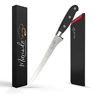 Marindo Juego de cuchillos profesionales para filetear con funda | 18,5 cm de longitud de hoja | para pescado y carne | cuchillo de fileteo de acero inoxidable con mango estable