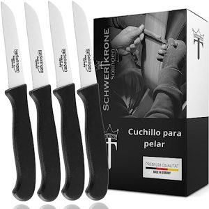 Schwertkrone Solingen - Juego de 4 cuchillos de cocina rectos verduras, afilados, cuchillo de pelar, cuchillo multiusos, acero inoxidable