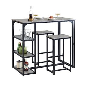 SoBuy OGT43-HG Set de Mesa Alta de Bar y 2 Taburetes Juego de Barra Mesa Alta para Cocina, Comedor y Sala de Estar Gris y Negro ES