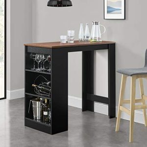 [en.casa] Mesa de Bar de Bistro Elegante 110 x 50 x 103 cm Mesa Alta Cocina Barra integrada para Bebidas 3 Estantes Negro y Efecto Nogal