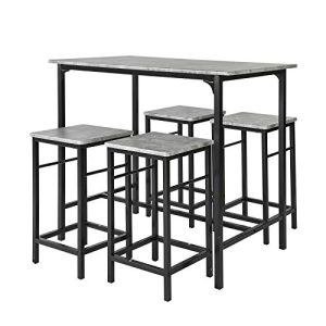 SoBuy OGT11-HG Juego de Mesa Comedor,Set de Mesa Alta de Bar con 4 Taburetes y 1 Mesa Gris ES