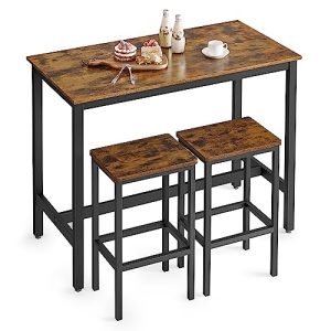 VASAGLE Mesa de Barra, con 2 Taburetes de Barra, Mesa de Desayuno y Sillas, Mostrador de Cocina con Sillas, para Cocina, Sala, Salón, Sala de Fiestas, Industrial, Marrón Rústico LBT15X